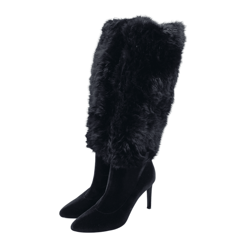 Giuseppe Zanotti Black Velvet Fur Long Boots 39.5 - 1