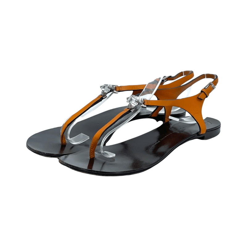 Giuseppe Zanotti Orange Leather Crystal Embellished Thong Sandals 38 - 1