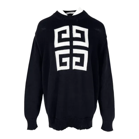 Givenchy Black Cotton White 4G Logo Knit Sweater S - 1