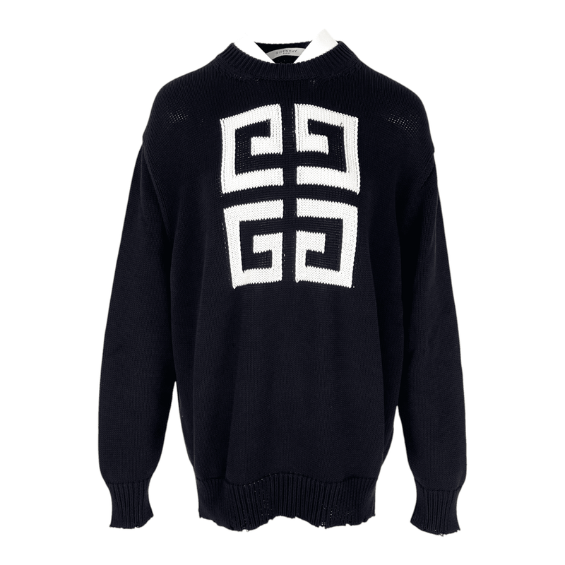 Givenchy Black Cotton White 4G Logo Knit Sweater S - 1