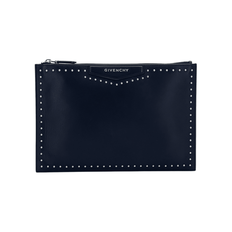 Givenchy Black Leather Studded Antigona Zipped Clutch - 1