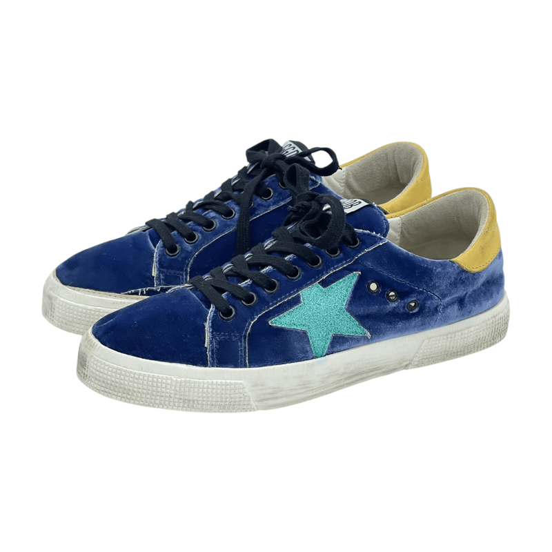 Golden Goose Aqua Star Blue Velvet Yellow Sneakers 40 - 1