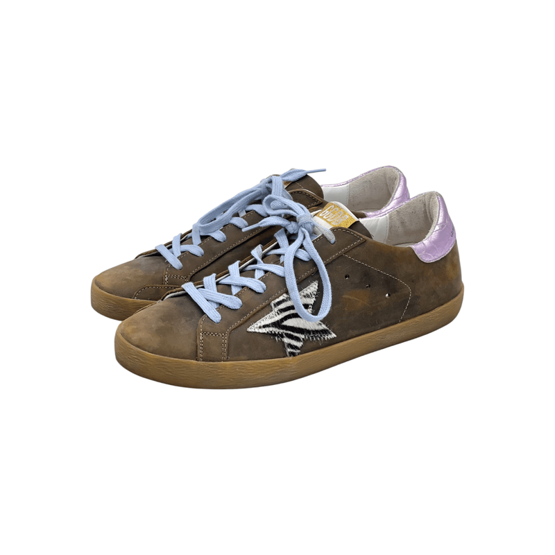 Golden Goose Brown Suede Zebra Print Star Sneakers 40 - 1