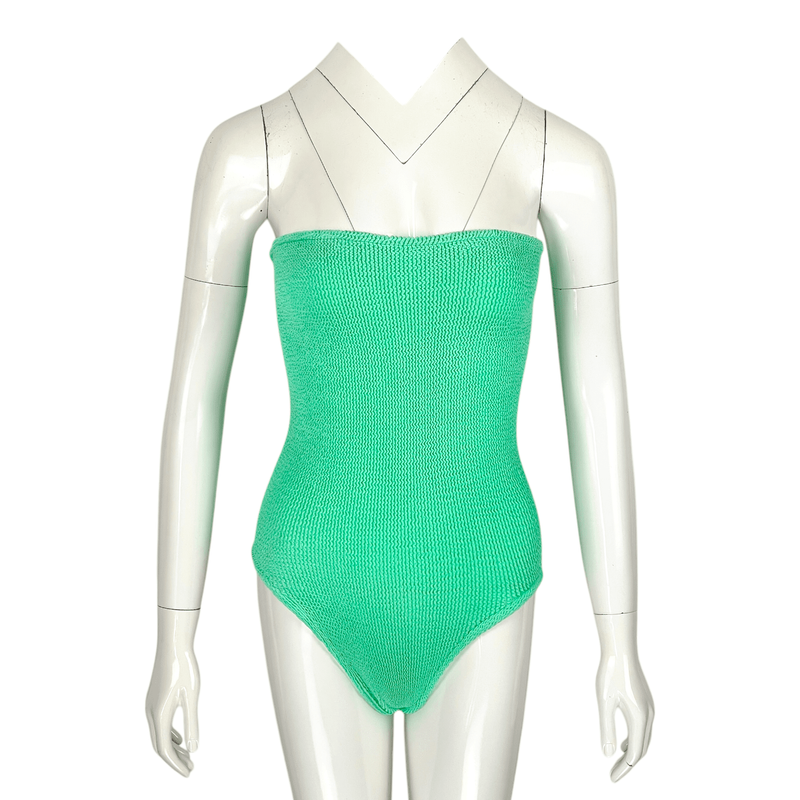 Hunza G Green Brooke Strapless Crinkle Knit Swimsuit - 1