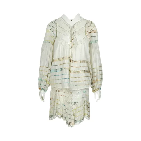 Hemant Nandita White Long Sleeve Blouse M Skirt M - 1