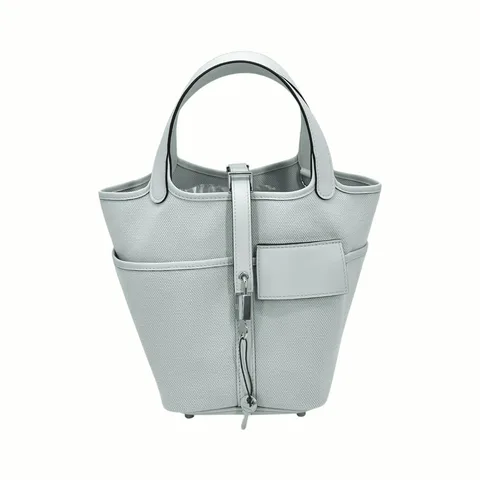 Hermes Toile Goeland Swift Leather Palladium Hardware Gris Platine Cargo Picotin 18 - 1