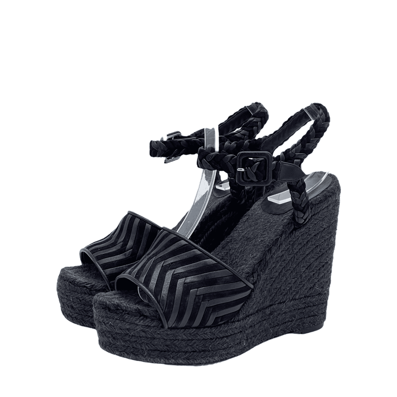 Hermes Black Lamb Braided Miami Wedge Espadrille Sandals 39 - 1