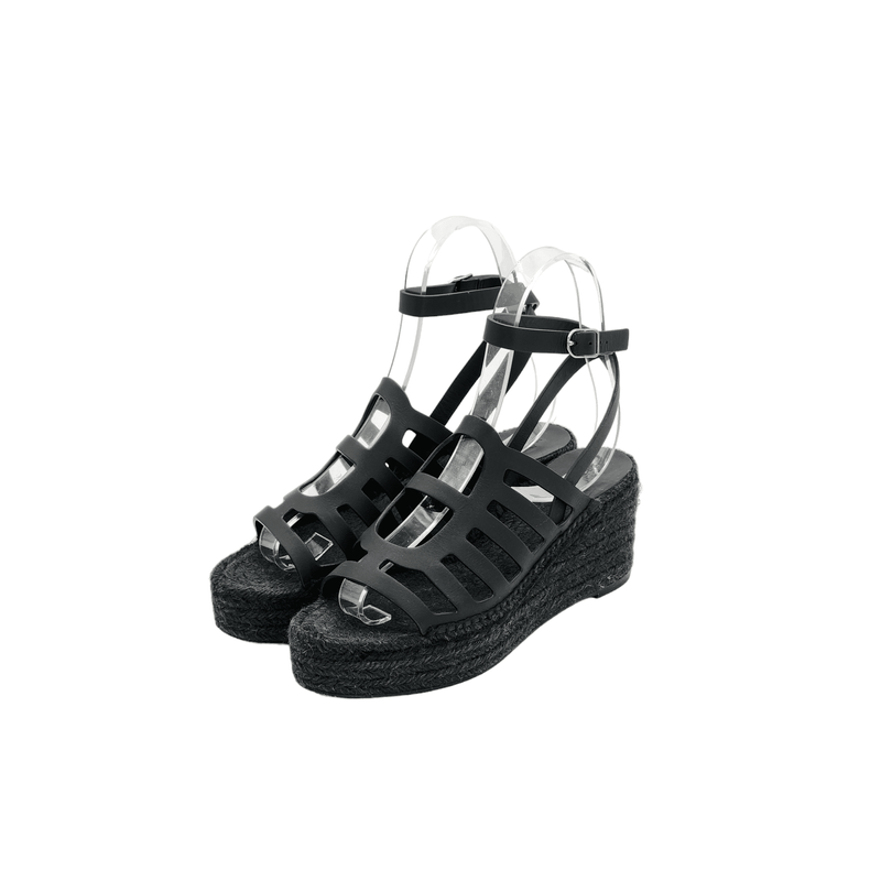Hermes Black Leather Catalya Espadrille 38 - 1