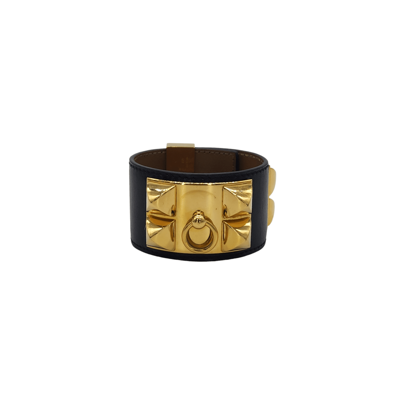 Hermes Black Leather Gold Collier De Chien Bracelet - 1