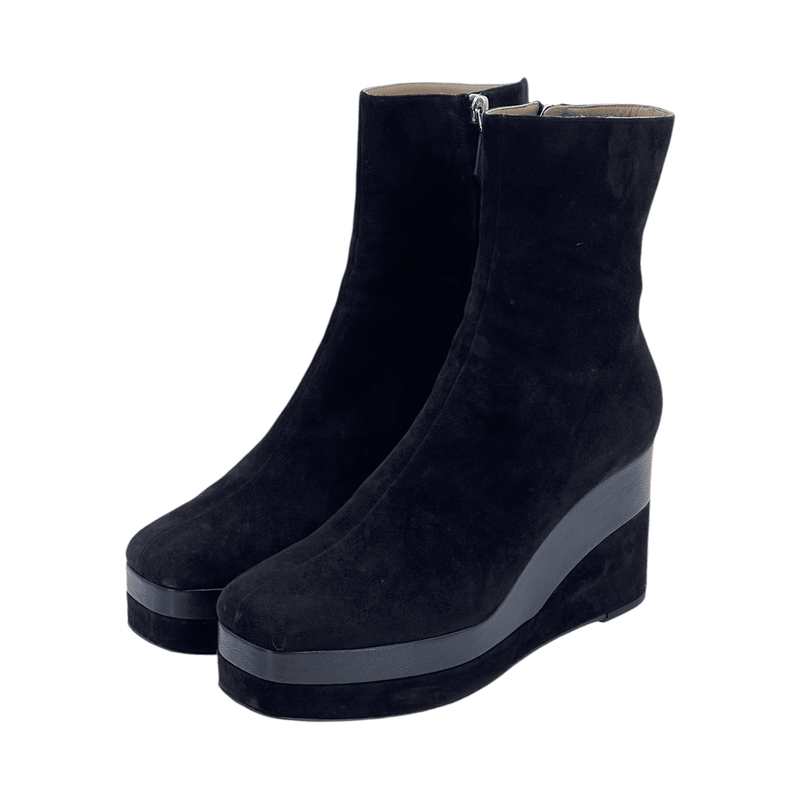 Hermes Black Suede Wedge Boots 40 - 1