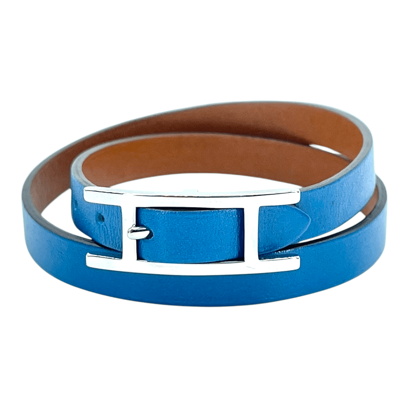 Hermes Blue Leather Behapi Double Bracelet - 1