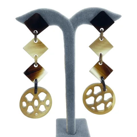 Hermes Brown Horn Lift Drop Earrings - 1
