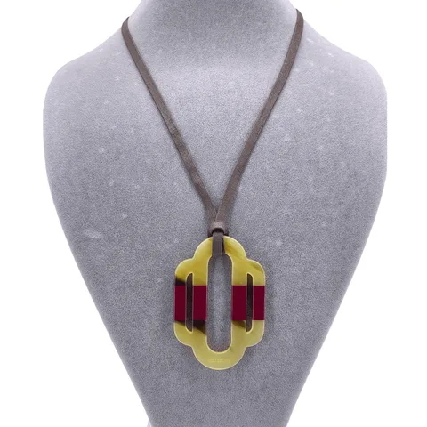 Hermes Burgundy Horn Attelage Necklace - 1