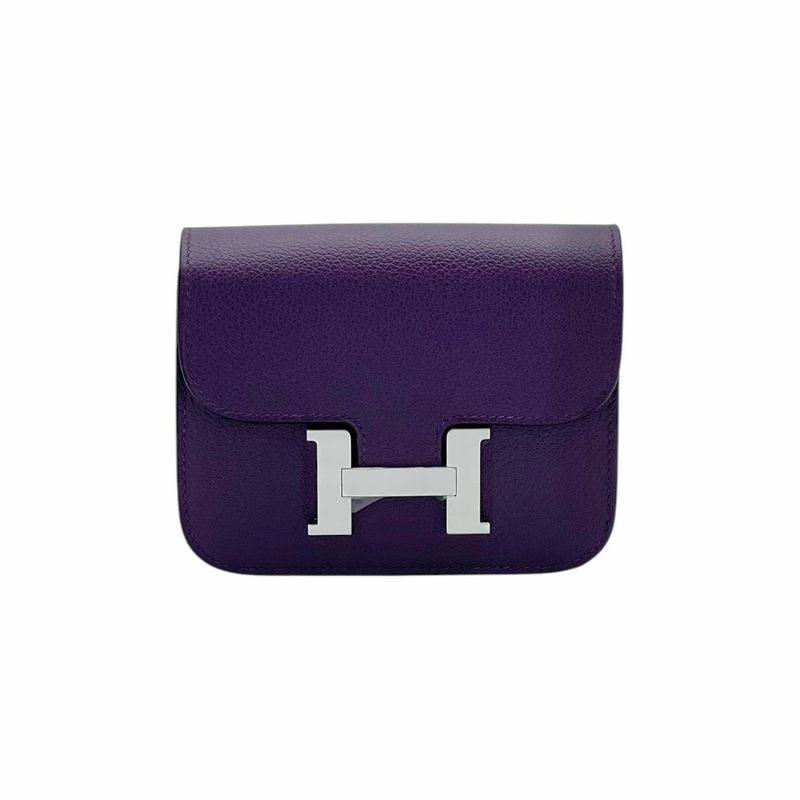 Hermes Evercolor Leather Palladium Hardware Cassis Constance Slim Wallet - 1