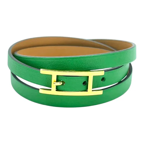 Hermes Green Leather 3 Wrap Behapi Bracelet - 1