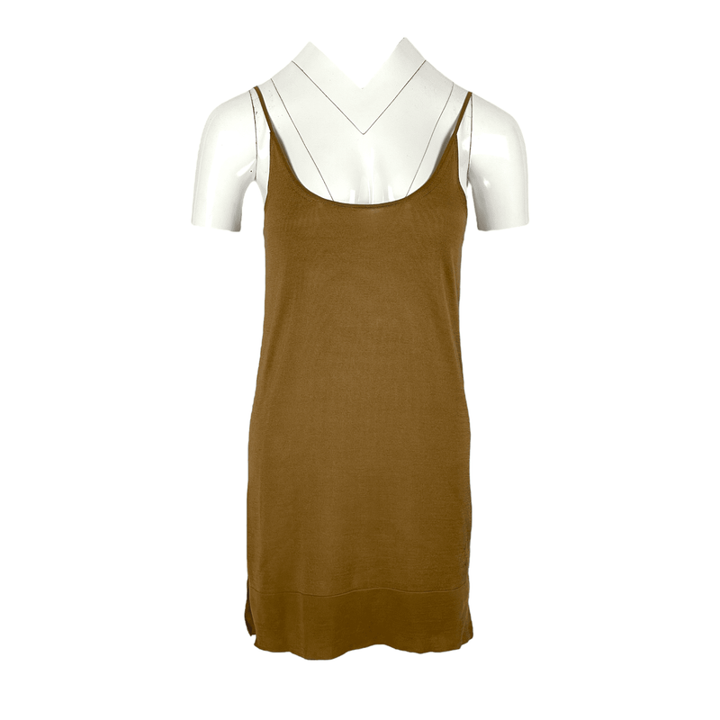 Hermes Light Brown Silk Mini Knit Dress 38 - 1