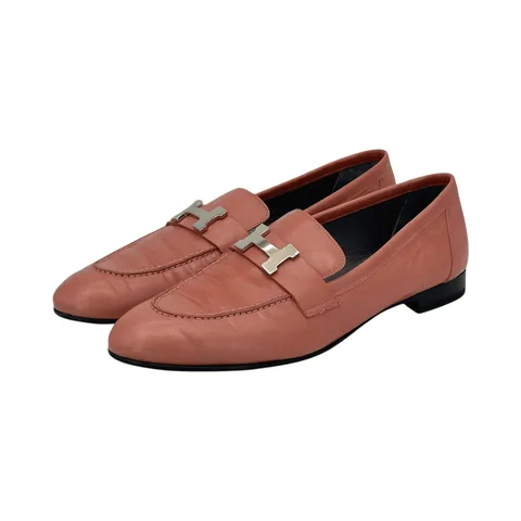 Hermes Rouge Blush Palladium Hardware Paris Loafers 40 - 1