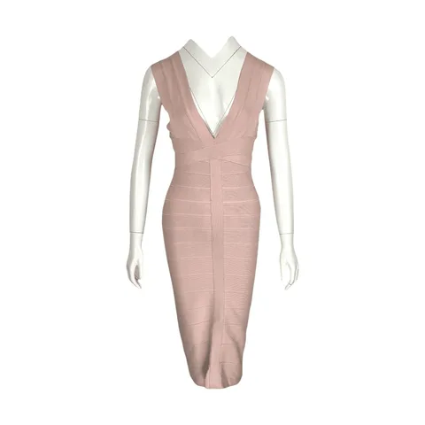 Herve Leger Powder V Neck Bandage Dress XS - 1