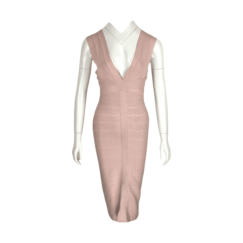 Herve Leger Powder V Neck Bandage Dress XS - 1