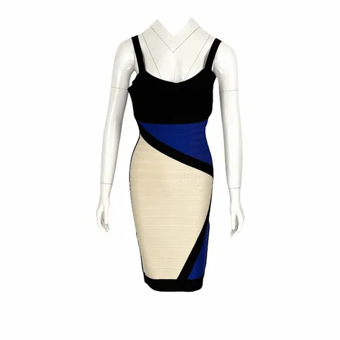 Herve Leger White Navy Blue Black Stretch Sleeveless Dress M