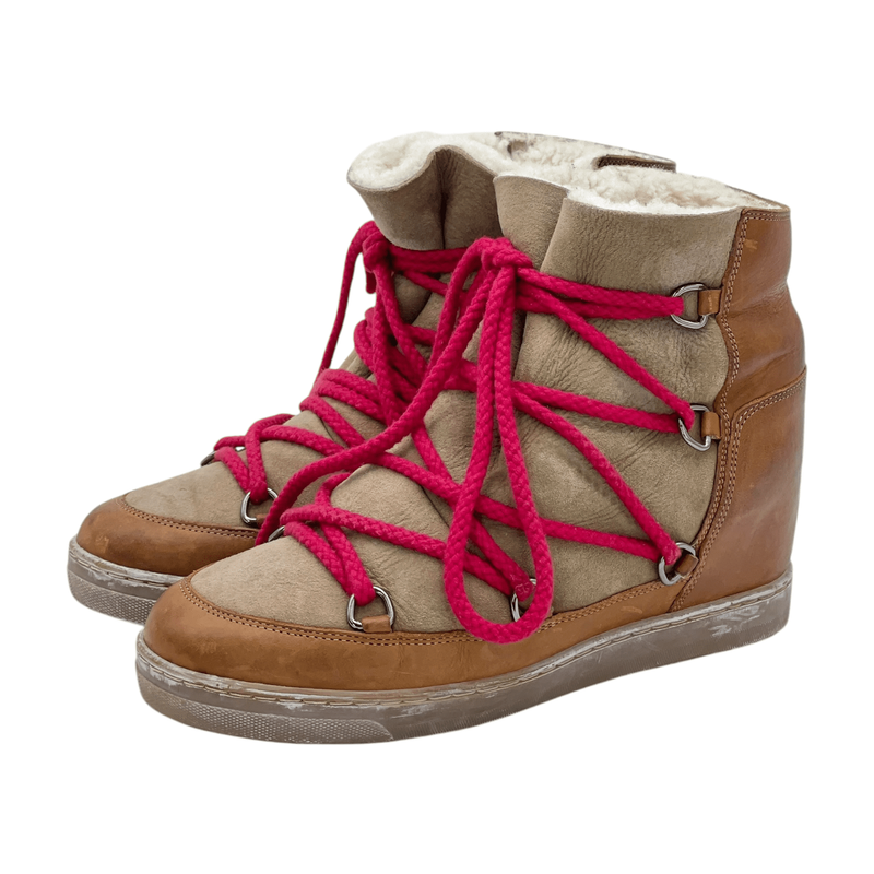 Isabel Marant Camel Red Lace Up Nowles Snow Boots 39 - 1