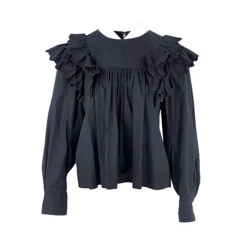 Isabel Marant Black Long Sleeve Frilly Blouse 36 - 1