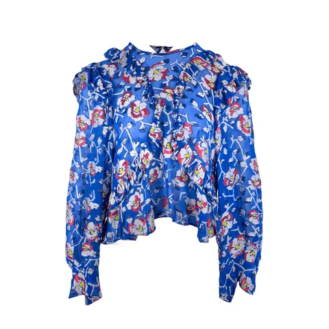 Isabel Marant Floral Print Bateau Neckline Blue Blouse 36