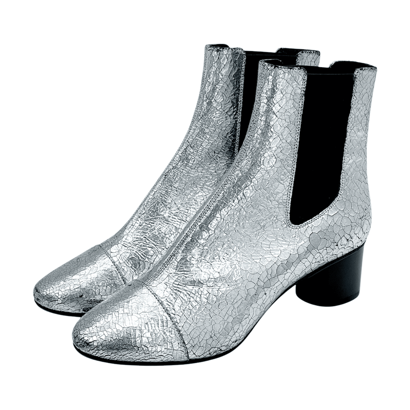 Isabel Marant Silver Cracked Leather Ankle Boots 39 - 1