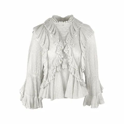Isabel Marant White Long Sleeve Laced Blouse 38 - 1