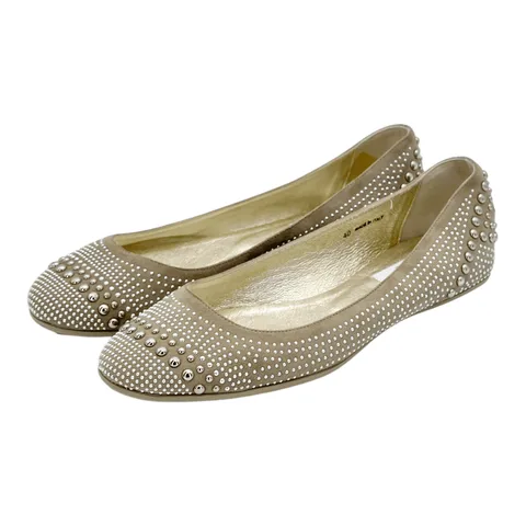 Jimmy Choo Beige Suede Studded Ballerina Flats 40.5