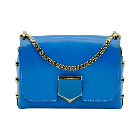 Jimmy Choo Blue Smooth Calfskin Gold Lockett Petite Shoulder Bag - 1
