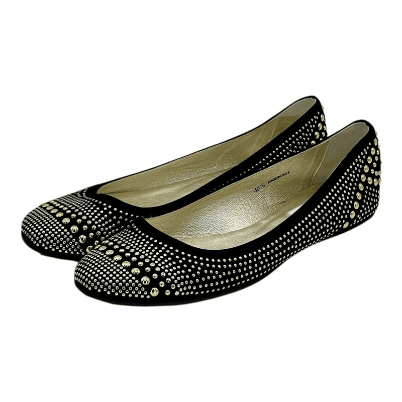 Jimmy Choo Black Suede Studded Ballerina Flats 40.5 - 1