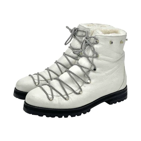 Jimmy Choo Ecru Grainy Leather Drake Flat Combat Boots 40 - 1