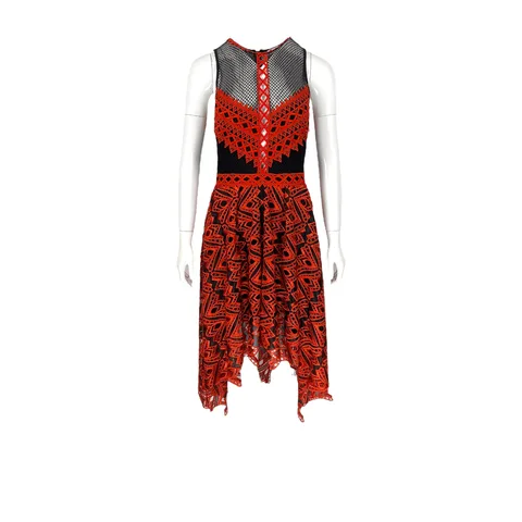 Jonathan Simkhai Embroidered Hi Lo Halter Red Black Dress 4 - 1