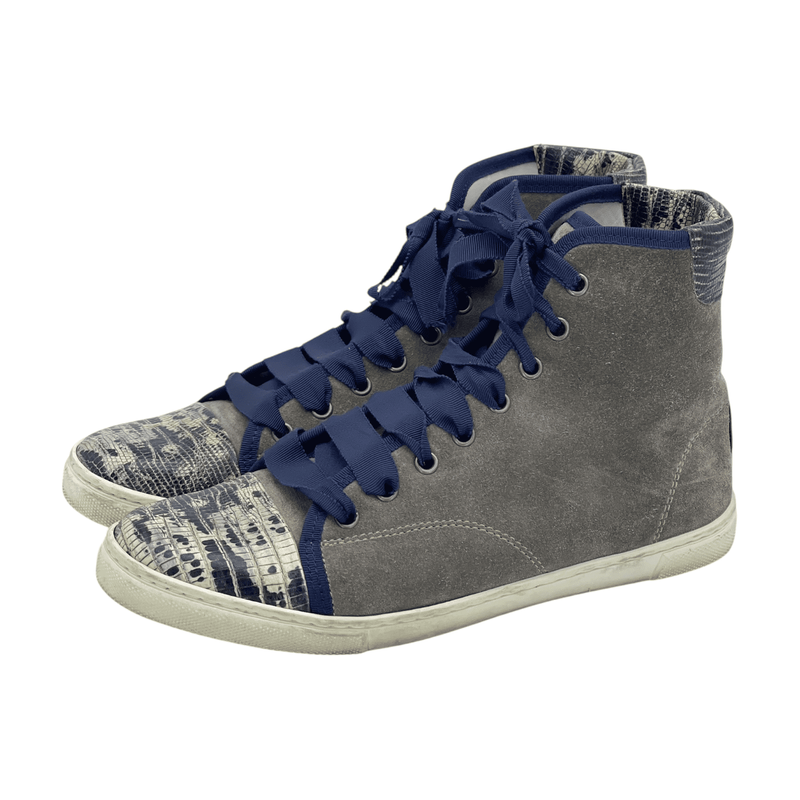Lanvin Grey Python Printed Suede Sneakers 38 - 1