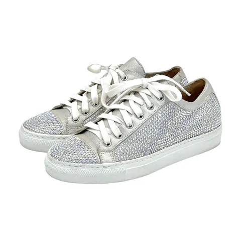 Le Silla Grey Crystal Embellished Suede Lace Up Sneakers 36 - 1