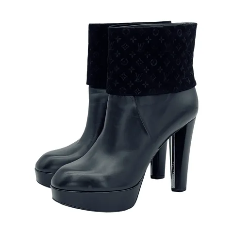 Louis Vuitton Black Leather Suede Art Deco Boots 38