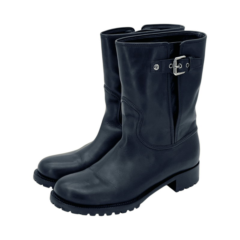 Louis Vuitton Black Leather Suzy Biker Boots 39.5 - 1