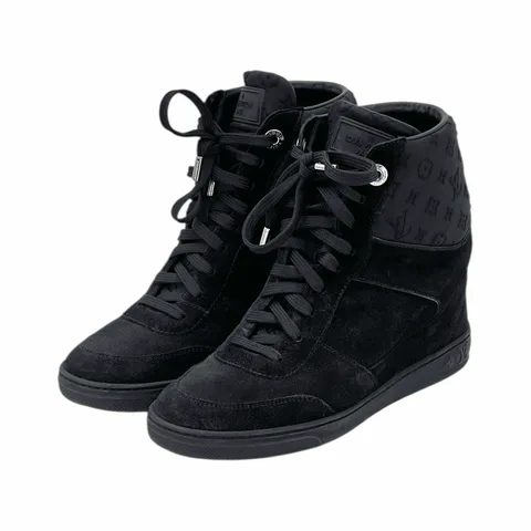 Louis Vuitton Black Suede Neoprene Wedge Boots 37 - 1