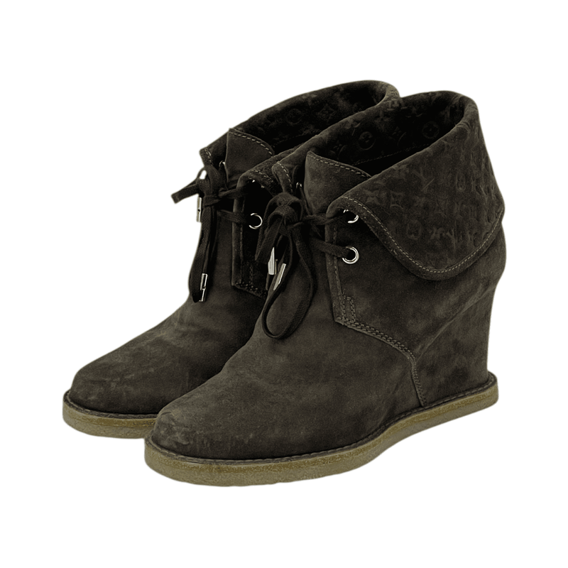 Louis Vuitton Brown Suede Neoprene Wedge Boots 36 - 1