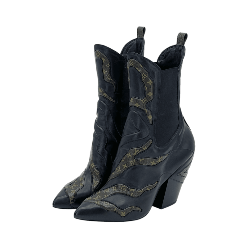 Louis Vuitton Monogram Print Calfskin Fireball Ankle Boots 37.5 - 1