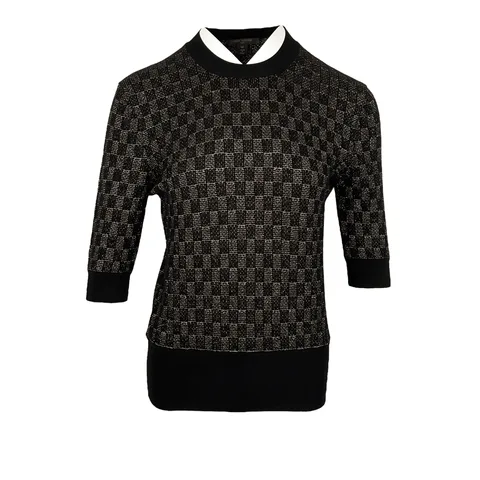 Louis Vuitton Metallic Gold Black Damier Embroidered Cashmere Tshirt M - 1