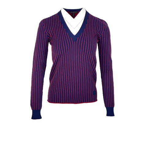 Louis Vuitton Navy Blue Red Wool Striped Sweater S