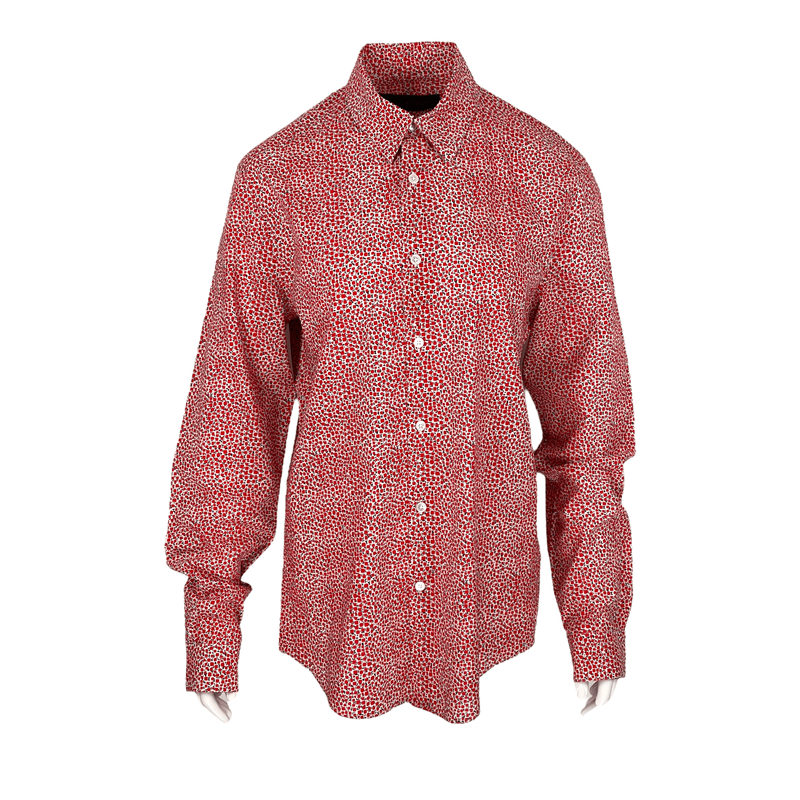 Louis Vuitton Red White Printed Cotton Long Sleeve Men Shirt M - 1