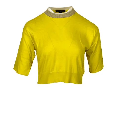 Louis Vuitton Yellow Silk Cotton Glitter Neck Blouse XS - 1