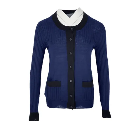 Prada Navy Blue Black Wool Cardigan IT40 - 1