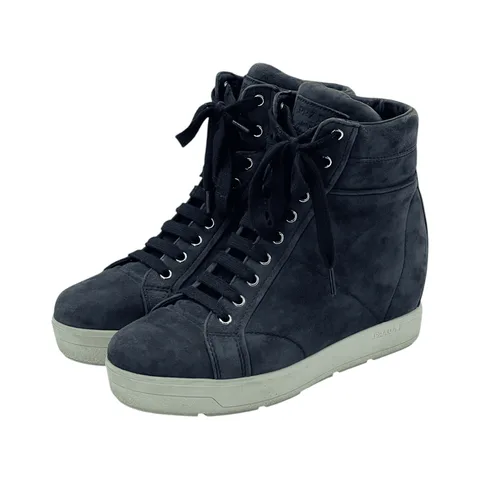 Prada Navy Blue Suede Lace Up Boots 37.5 - 1