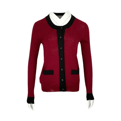 Prada Burgundy Black Wool Knit Cardigan IT40 - 1