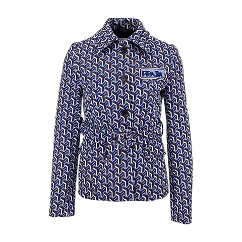 Prada Burgundy Blue Prada Logo Jacket IT40 - 1