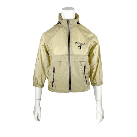 Prada Beige Nylon Logo Embellished Raincoat IT44 - 1